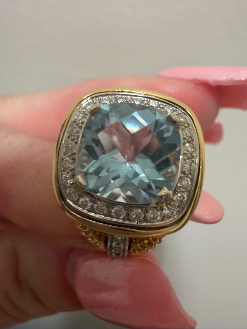 Vintage Aquamarine and Diamond 18k Gold Ring Sz 5